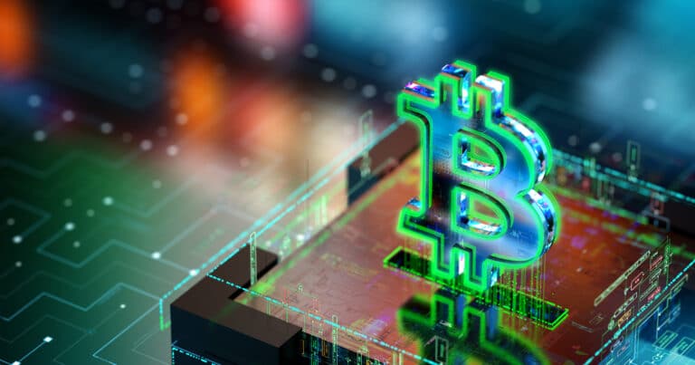 Abstrakte Darstellung des Bitocinzeichens als Sinnbild für die Kryptowährung Bitcoin